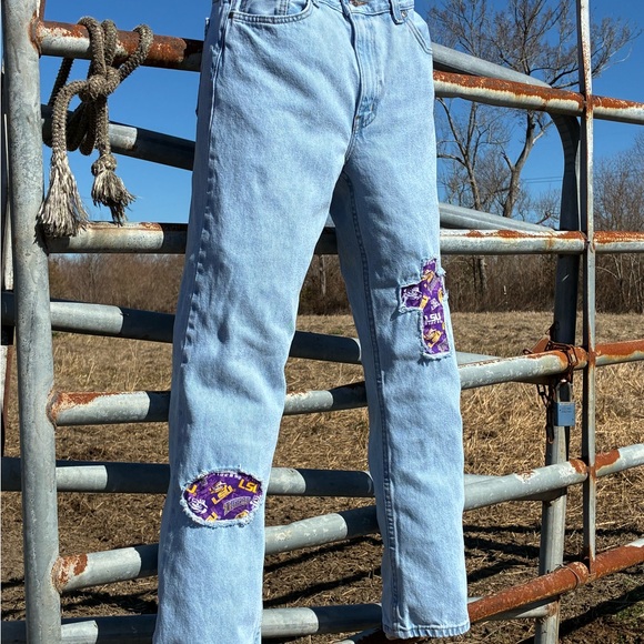 George Other - George Light Blue Straight Jeans with Purple/Gold LSU Tigers Patches